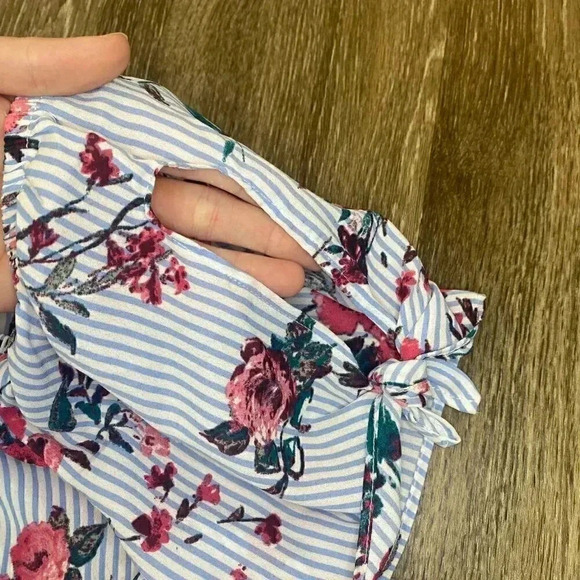Womens Pink Rose Blue Floral Blouse - L - Picture 4 of 6